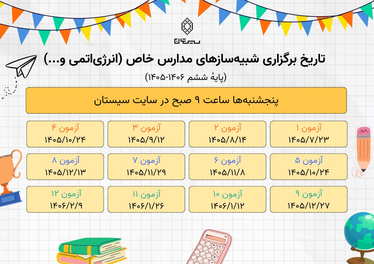 برنامهٔ شبیه‌سازهای آزمون ورودی ششم به هفتم انرژی اتمی ۱۴۰۵-۱۴۰۶
